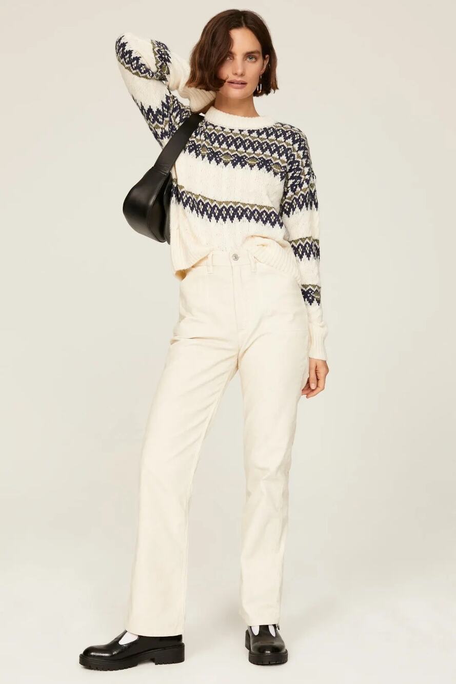 NWT RE/DONE 70s Pocket Loose Flare Corduroy Pants Vintage Ivory Size 31